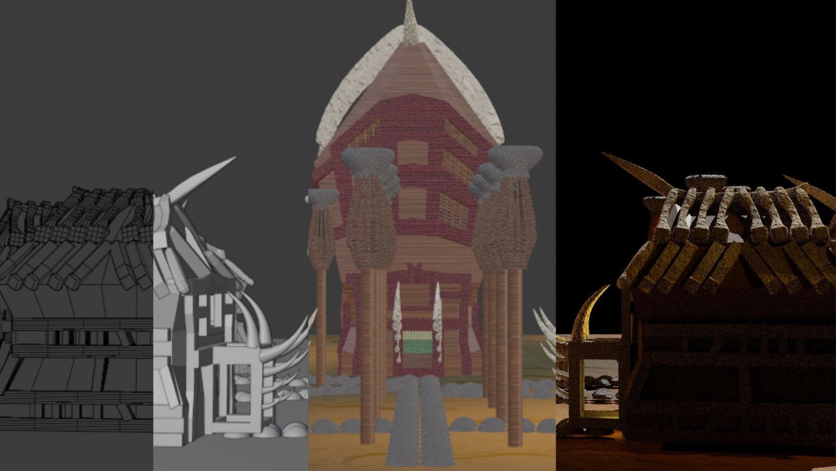 scavengers vikings style village 3 main buildings  Low-poly 3D model_8