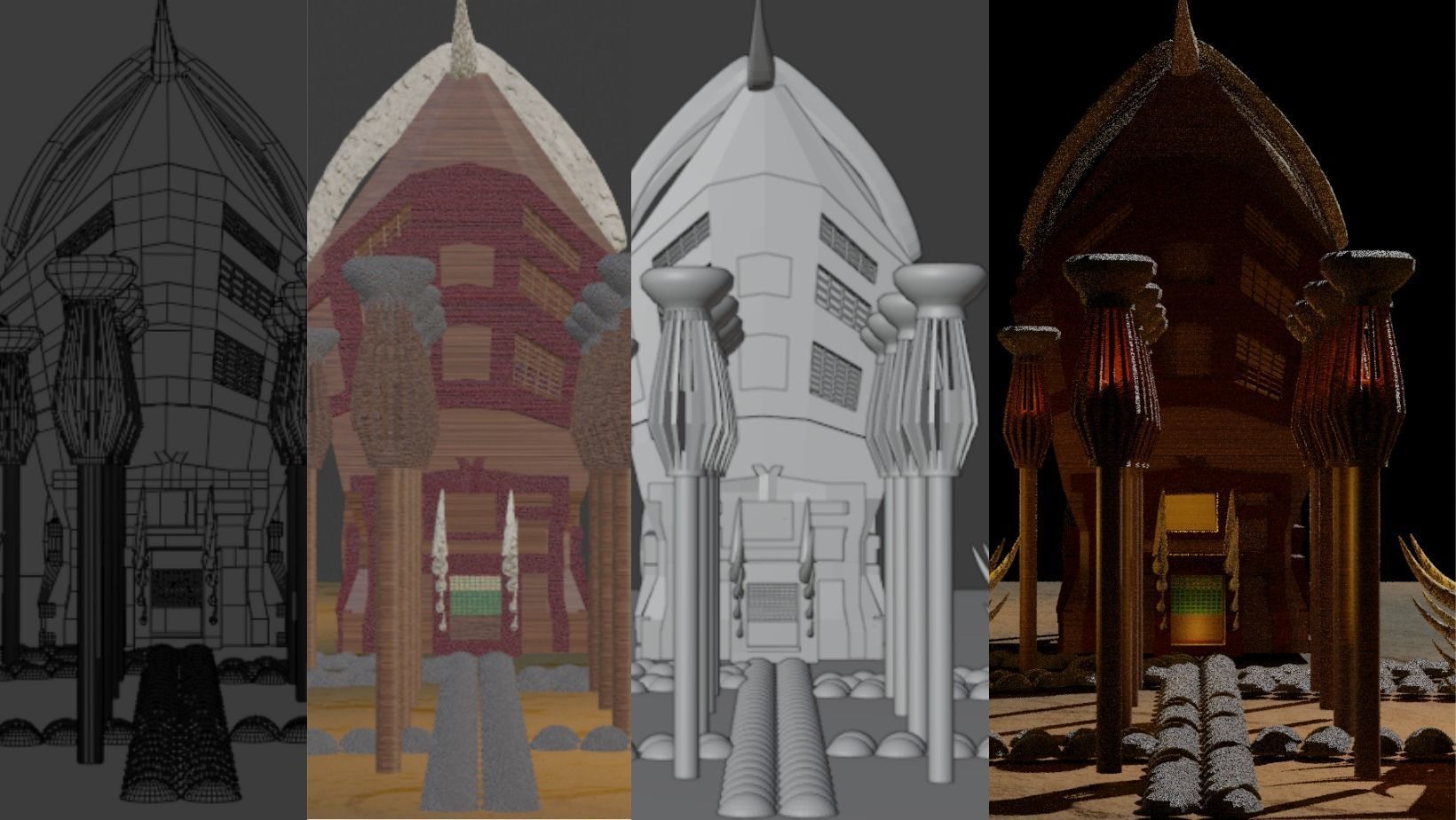 scavengers vikings style village 3 main buildings  Low-poly 3D model_7