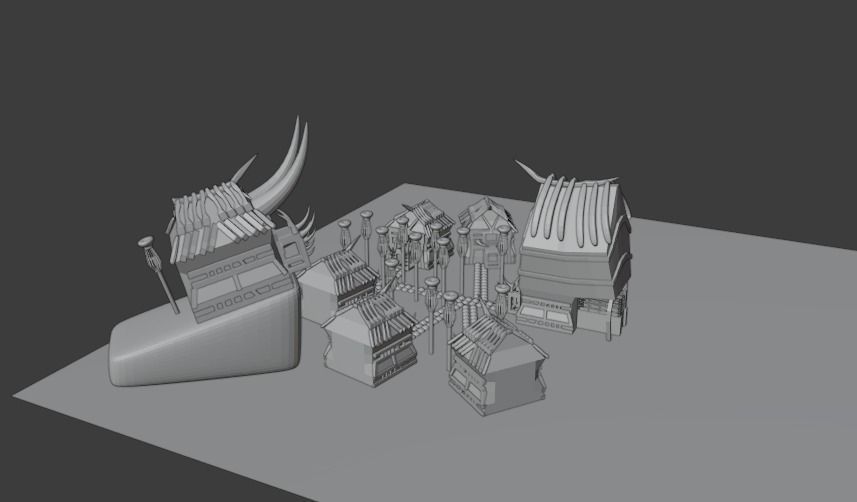 scavengers vikings style village 3 main buildings  Low-poly 3D model_11