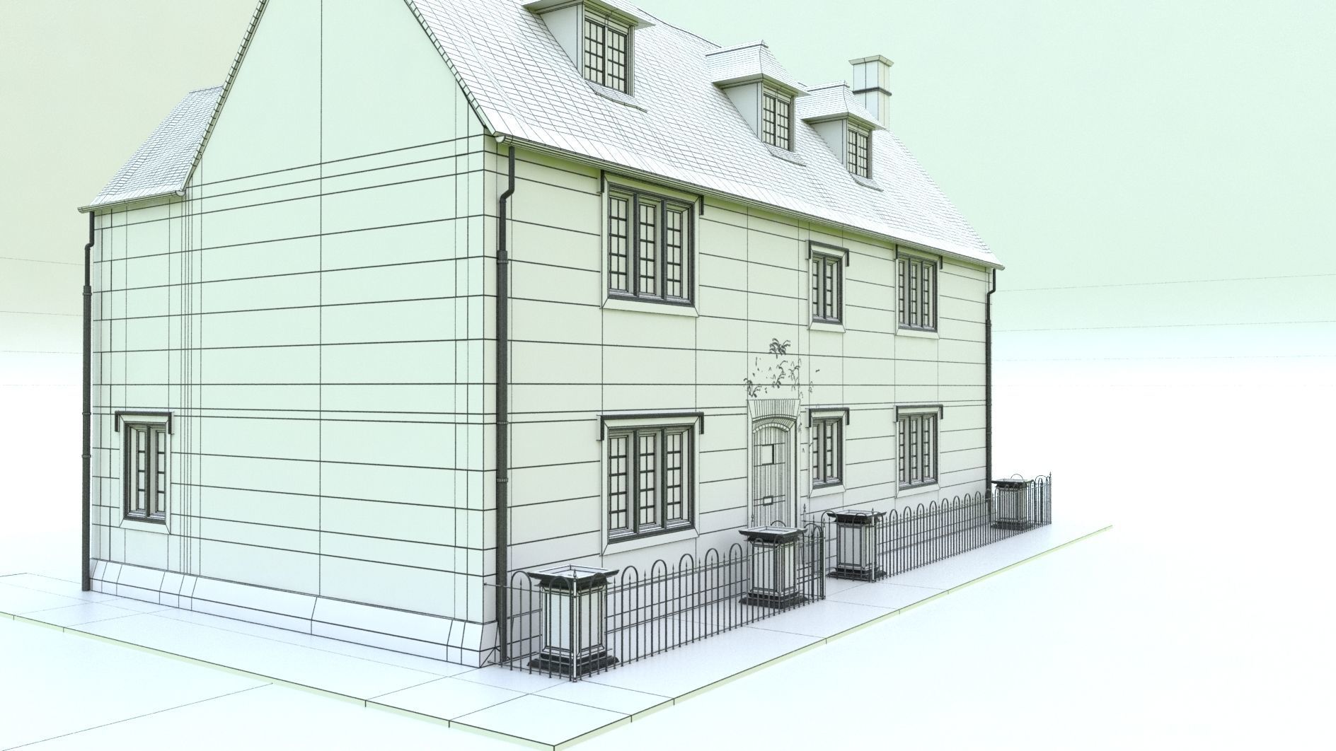 An English Georgian House Cottage 3D model_12