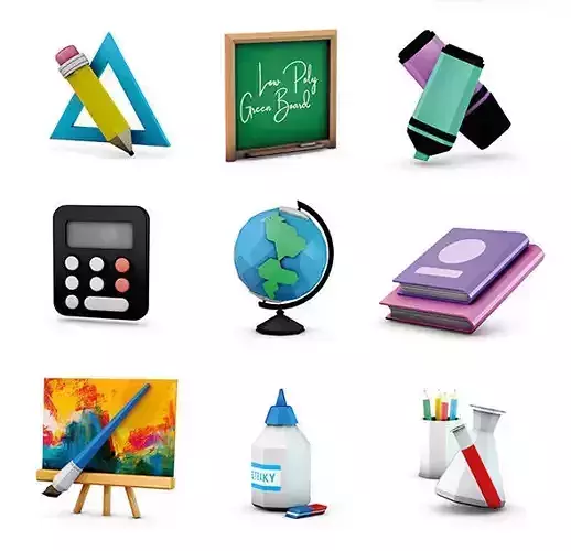 Low Poly School Supplies  Low-poly 3D model
