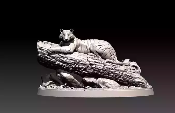 Tiger statue of person on rock