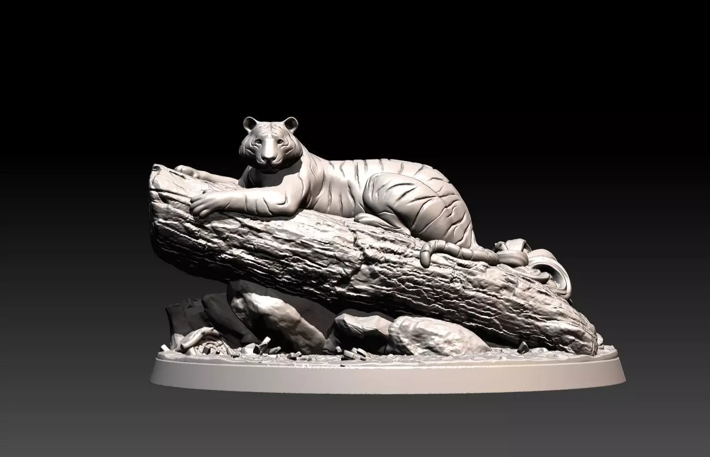 Tiger statue of person on rock 3D print model