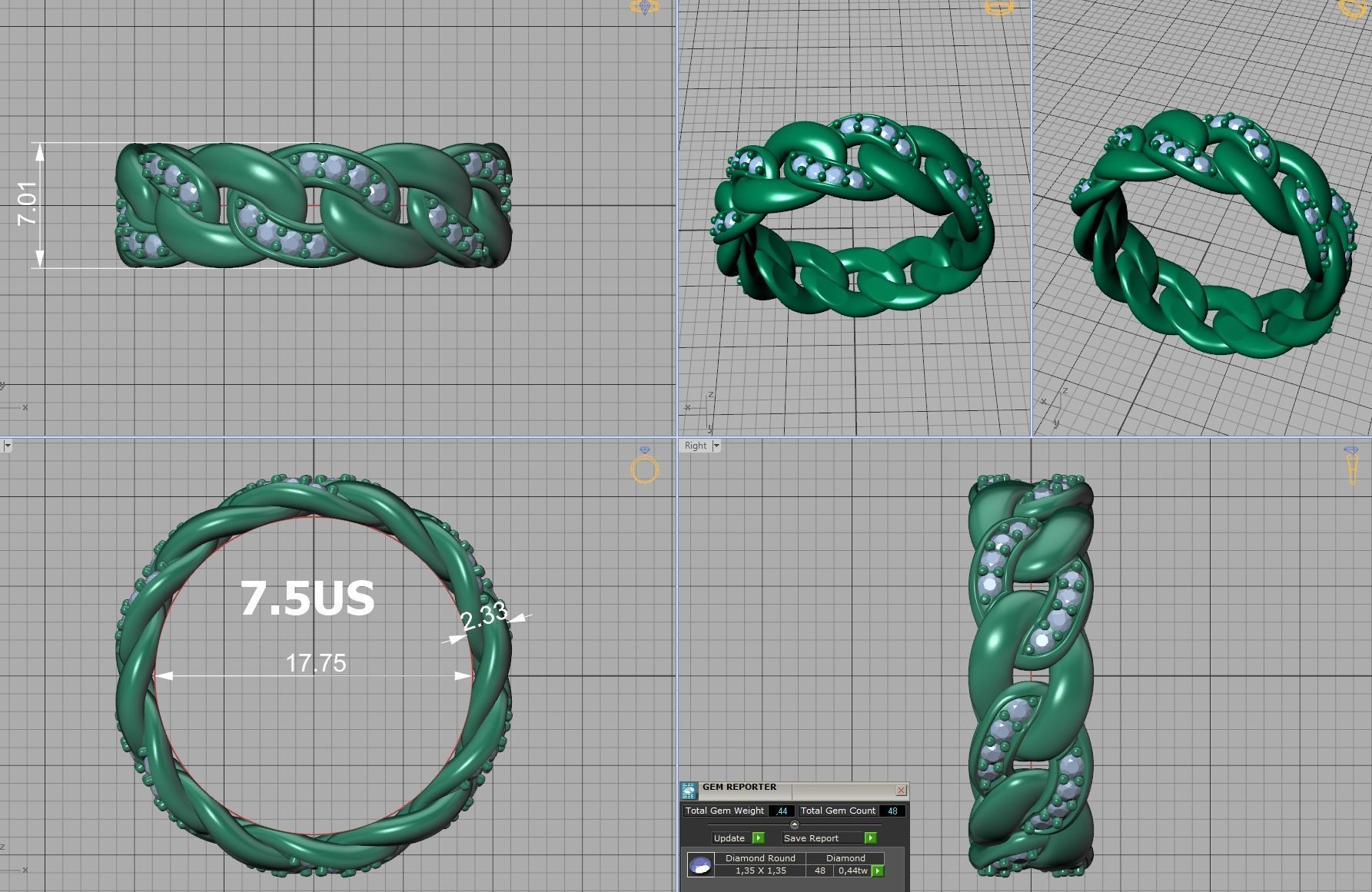 DIAMOND Cuban Link Heavy Chain Ring 7mm Wide 8US Size 3dmodel 3D print model_30