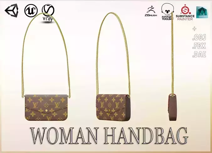 Woman Handbag Louis Vuitton Low-poly 3D model