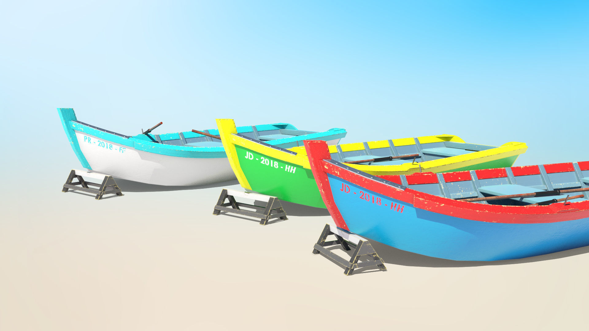 Painted Fishing Boat Low-poly 3D model_3