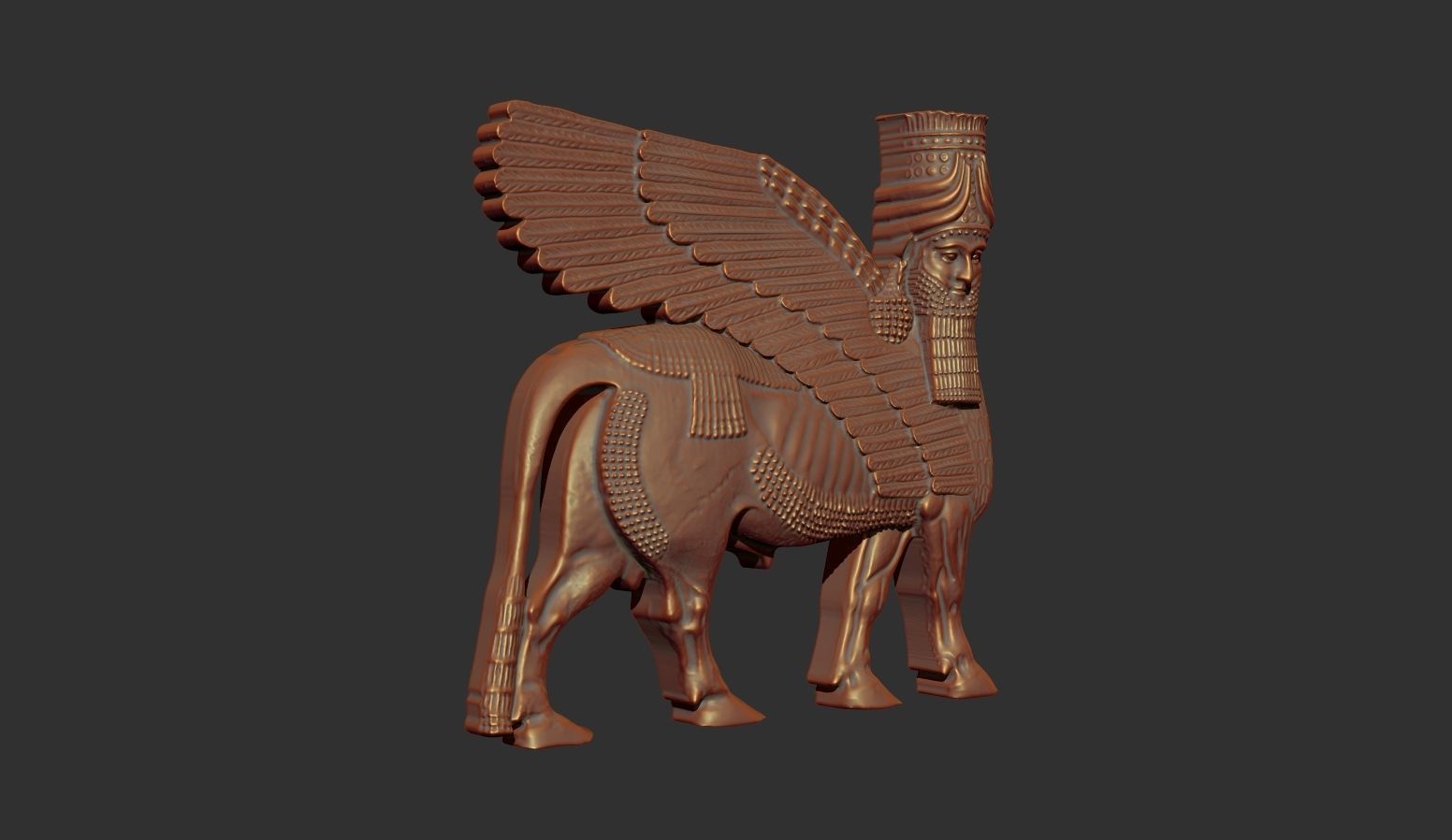 Assyrian Human headed winged bull bas relief 3D print model_1