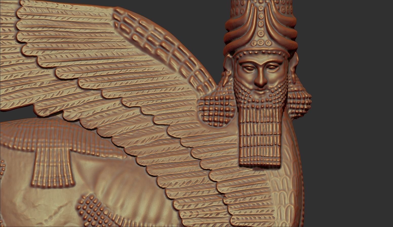 Assyrian Human headed winged bull bas relief 3D print model_3