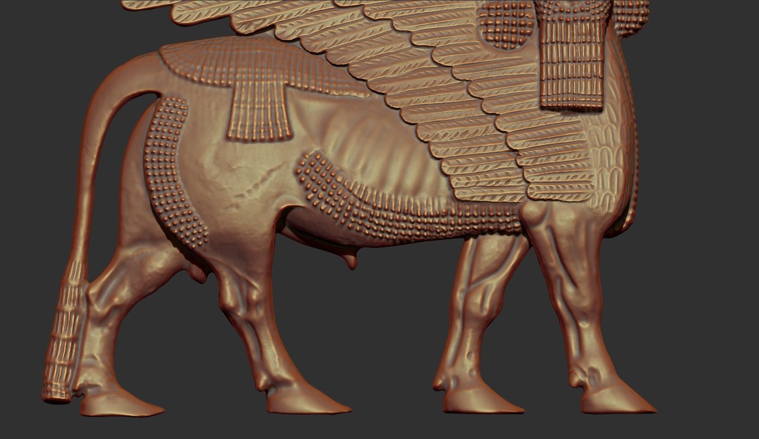Assyrian Human headed winged bull bas relief 3D print model_4