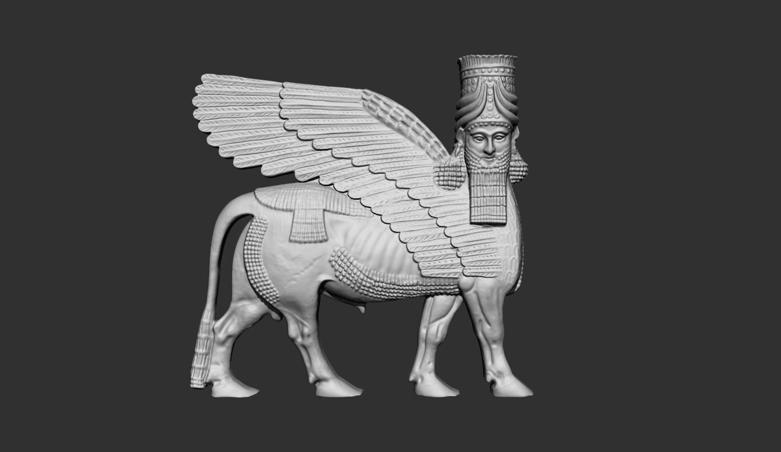 Assyrian Human headed winged bull bas relief 3D print model_7