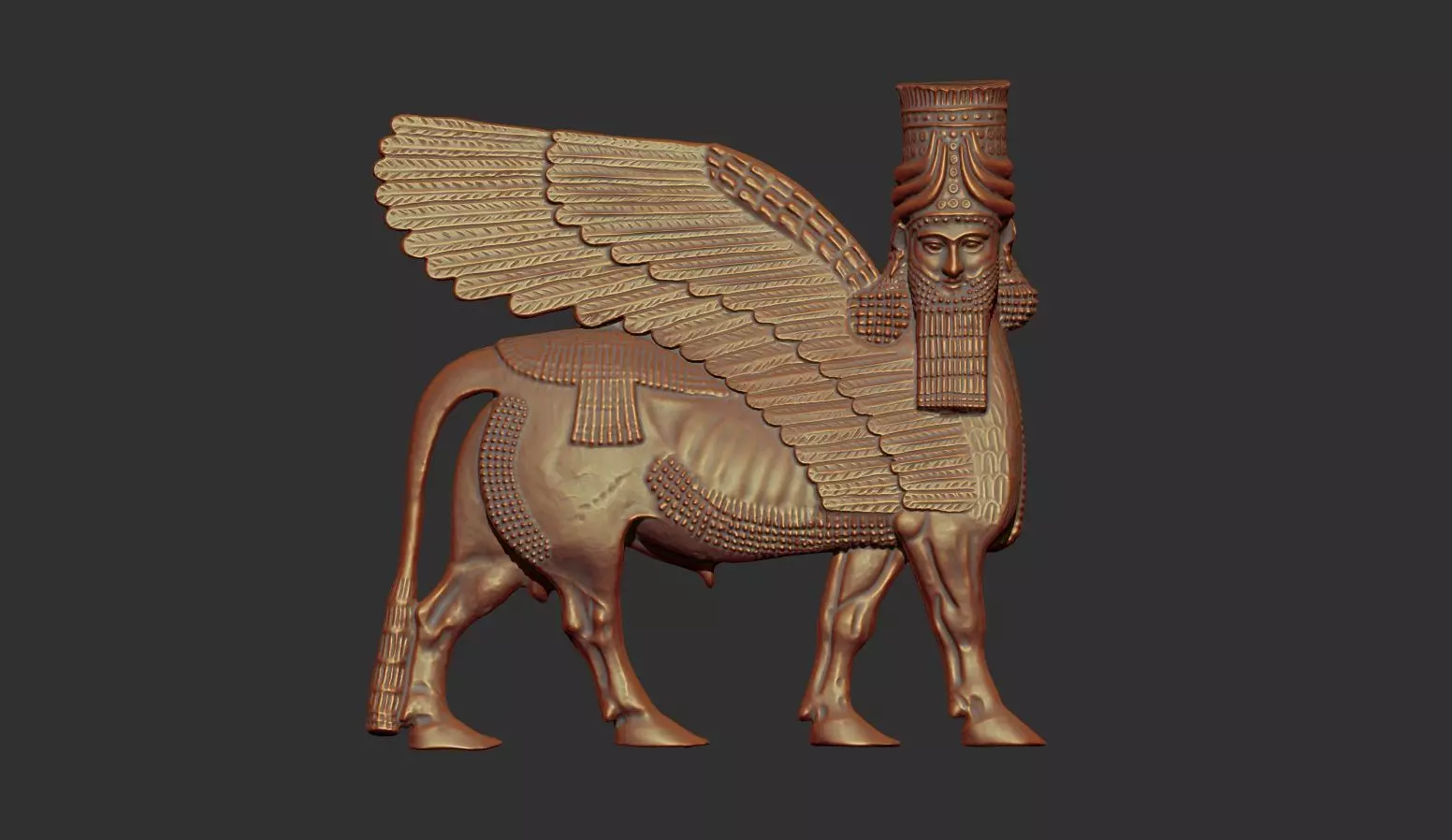 Assyrian Human headed winged bull bas relief 3D print model_0
