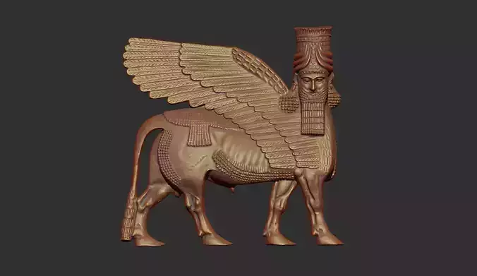 Assyrian Human headed winged bull bas relief 3D print model