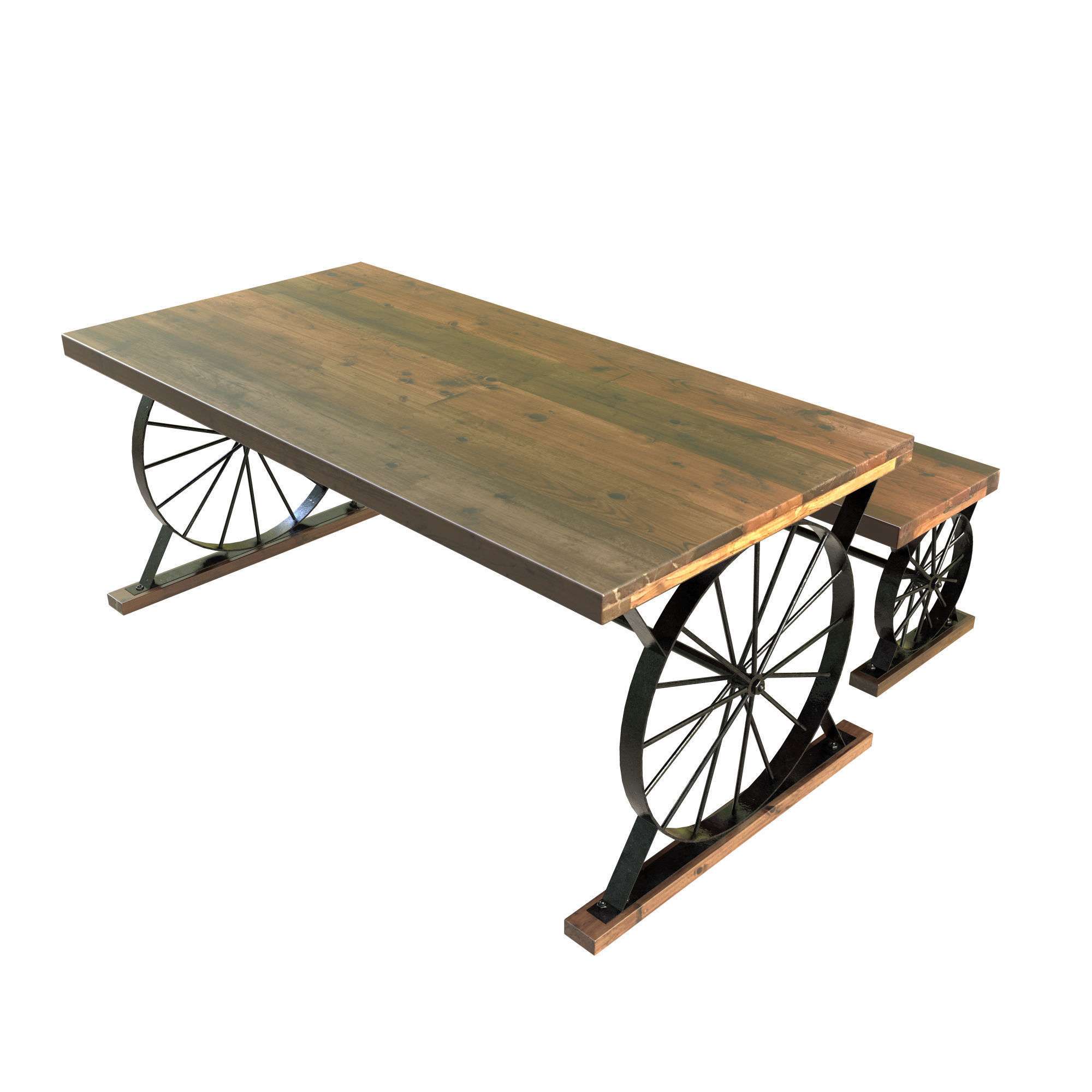 Wagon Wheel Dining Table Bench 3D model_4