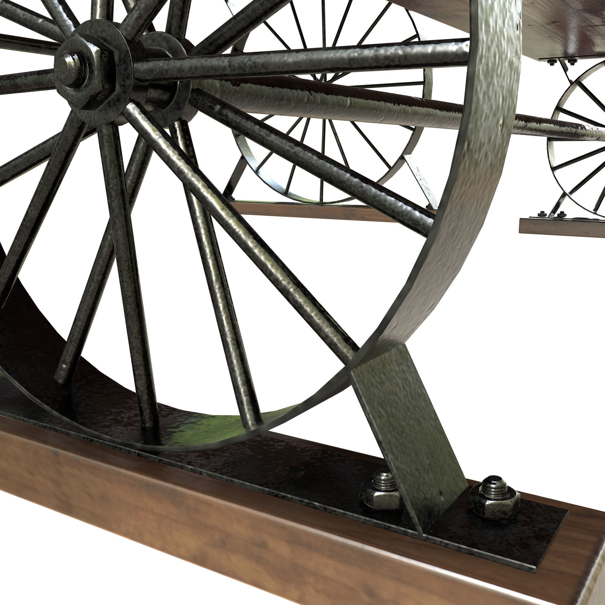 Wagon Wheel Dining Table Bench 3D model_7