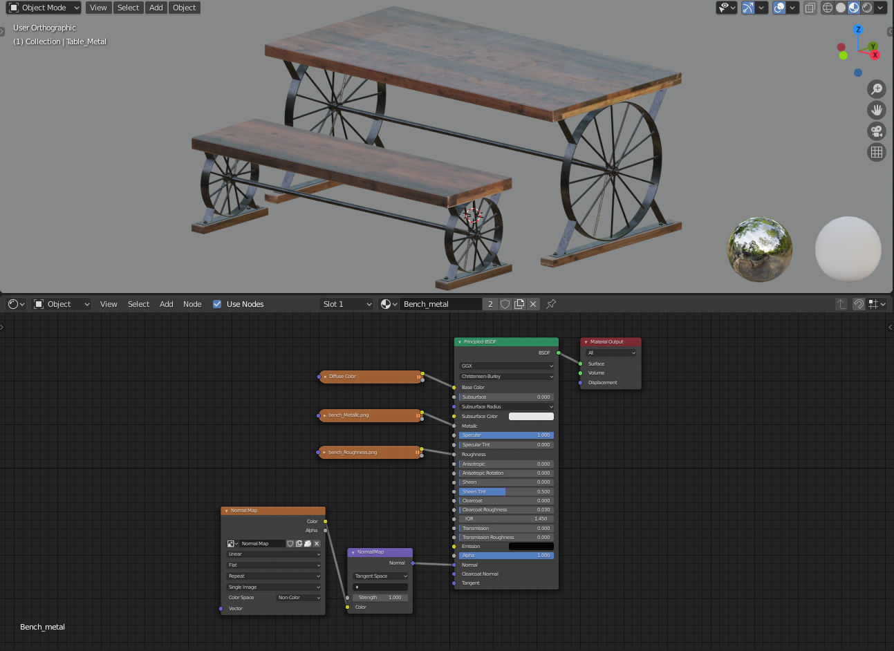 Wagon Wheel Dining Table Bench 3D model_9