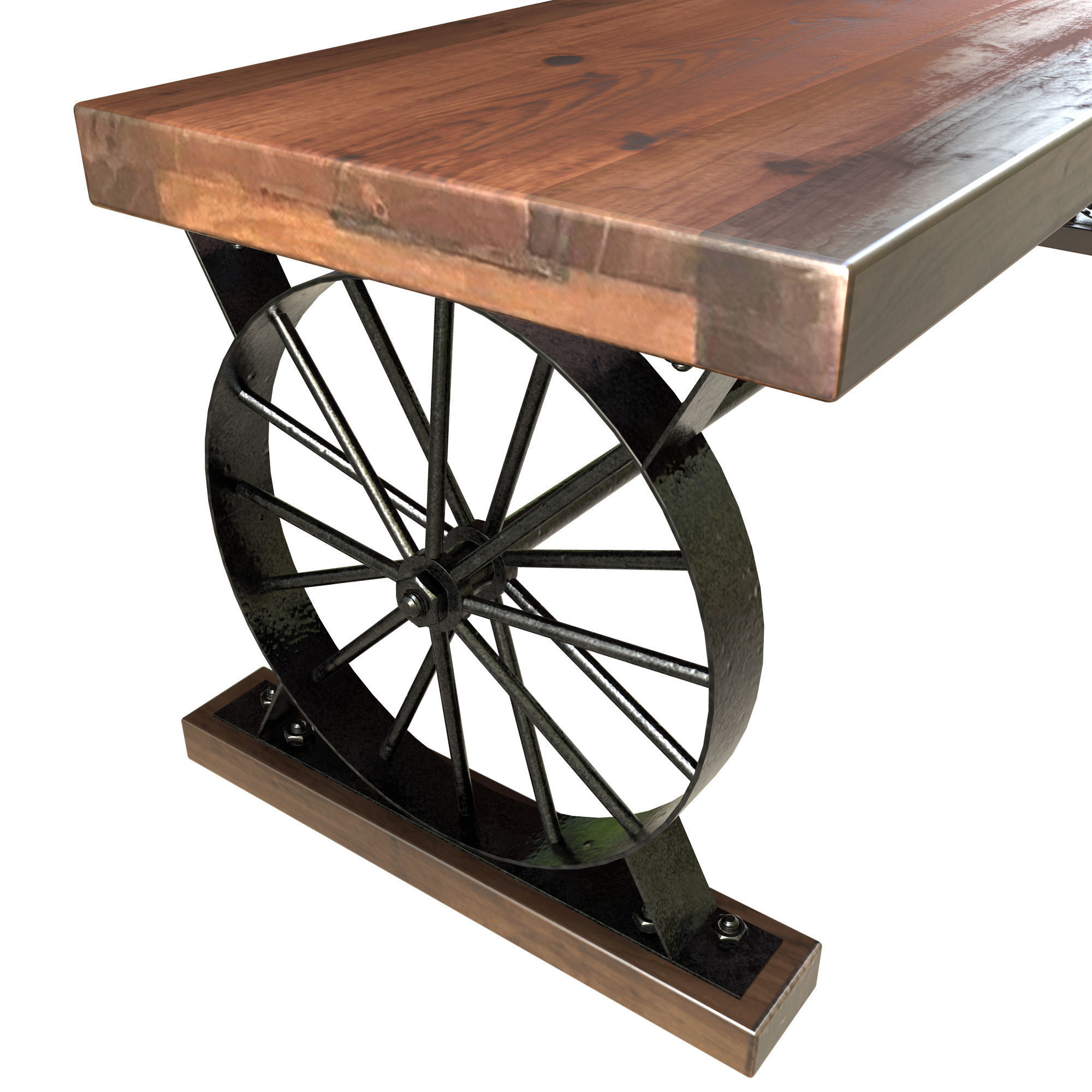 Wagon Wheel Dining Table Bench 3D model_6