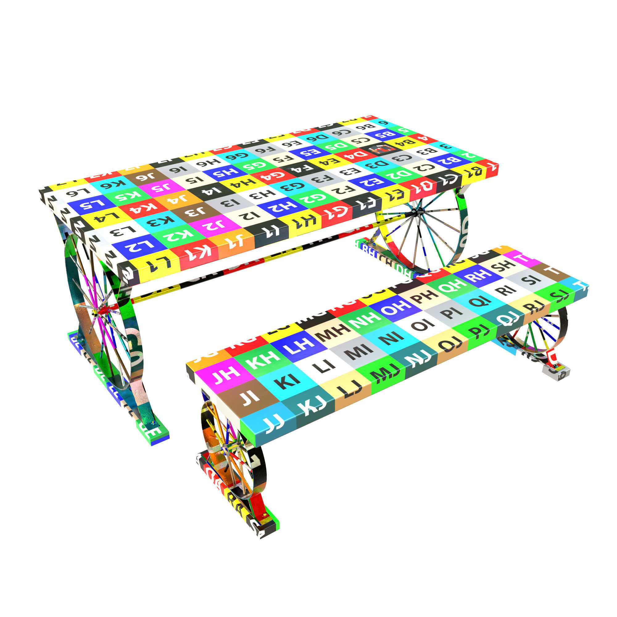 Wagon Wheel Dining Table Bench 3D model_8