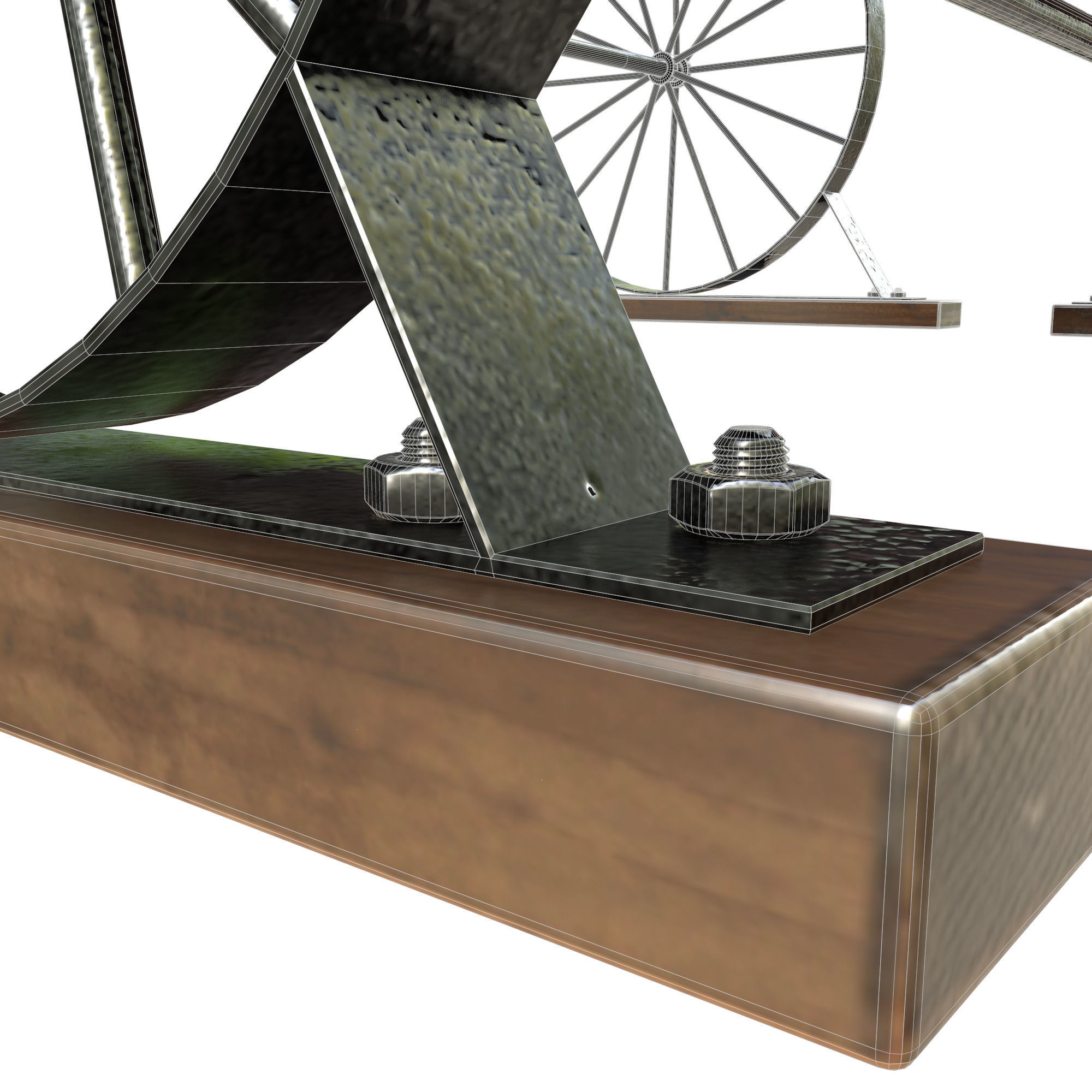 Wagon Wheel Dining Table Bench 3D model_15