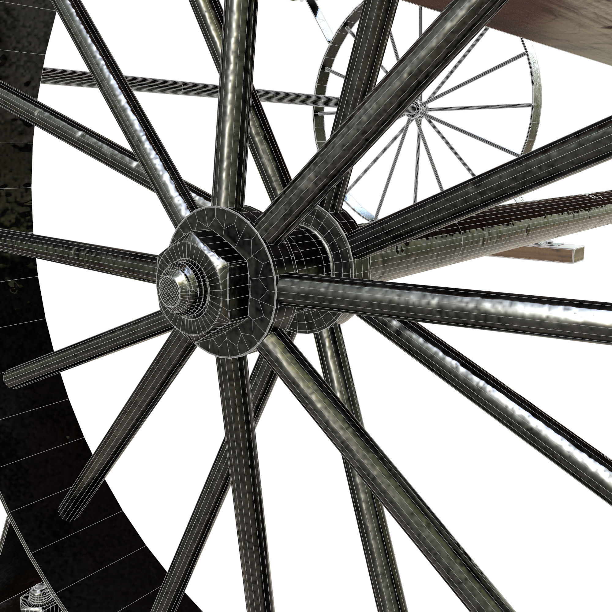 Wagon Wheel Dining Table Bench 3D model_16