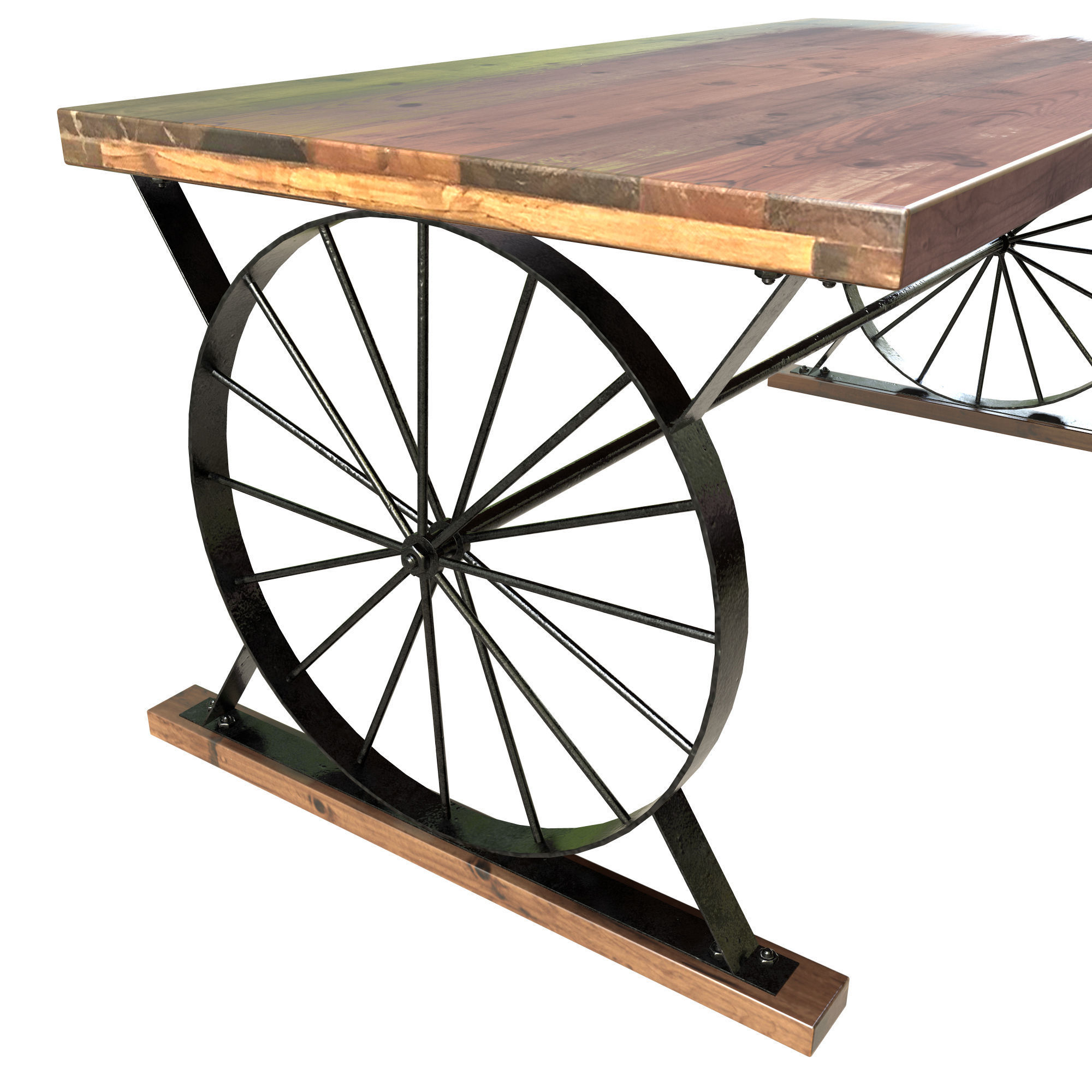 Wagon Wheel Dining Table Bench 3D model_5