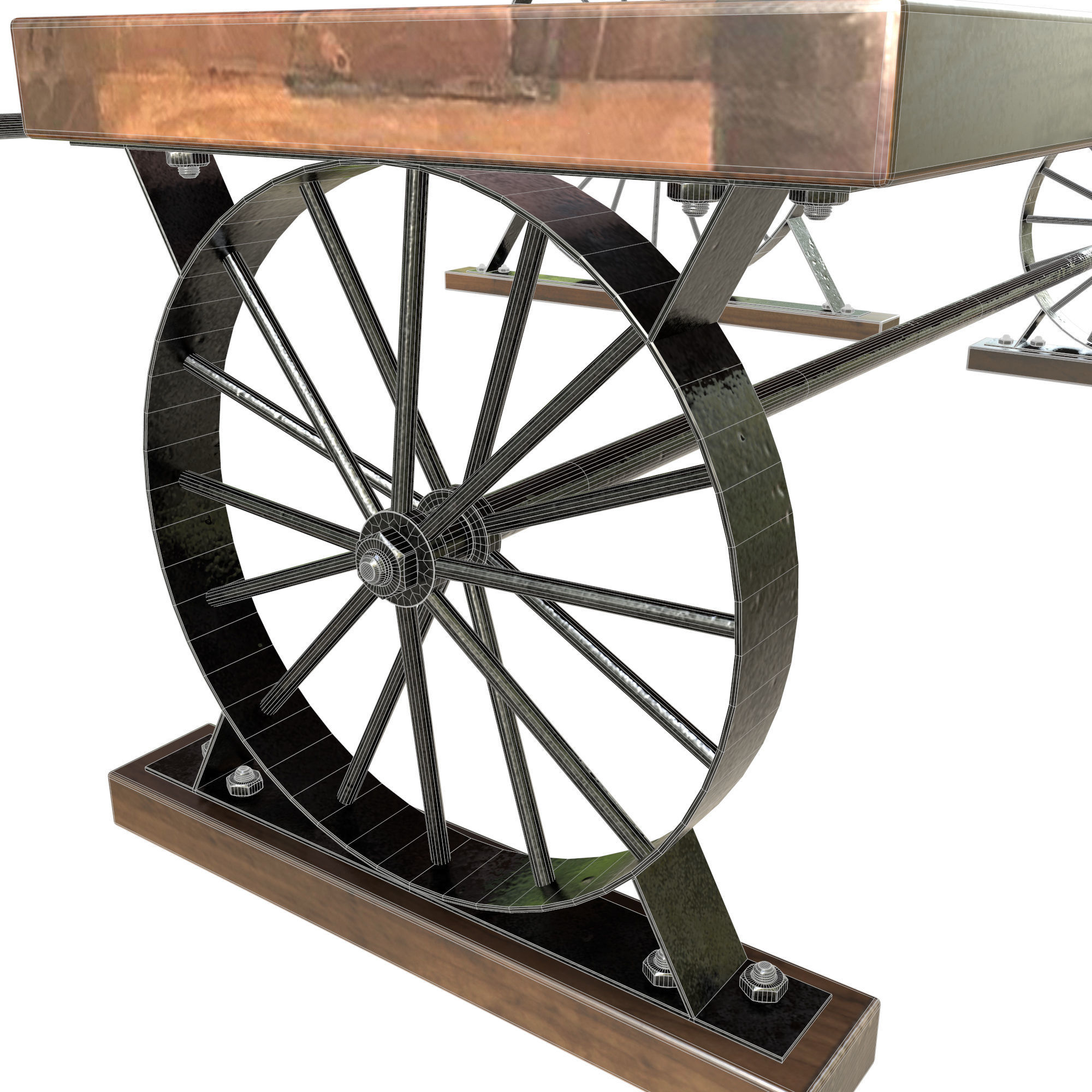Wagon Wheel Dining Table Bench 3D model_14