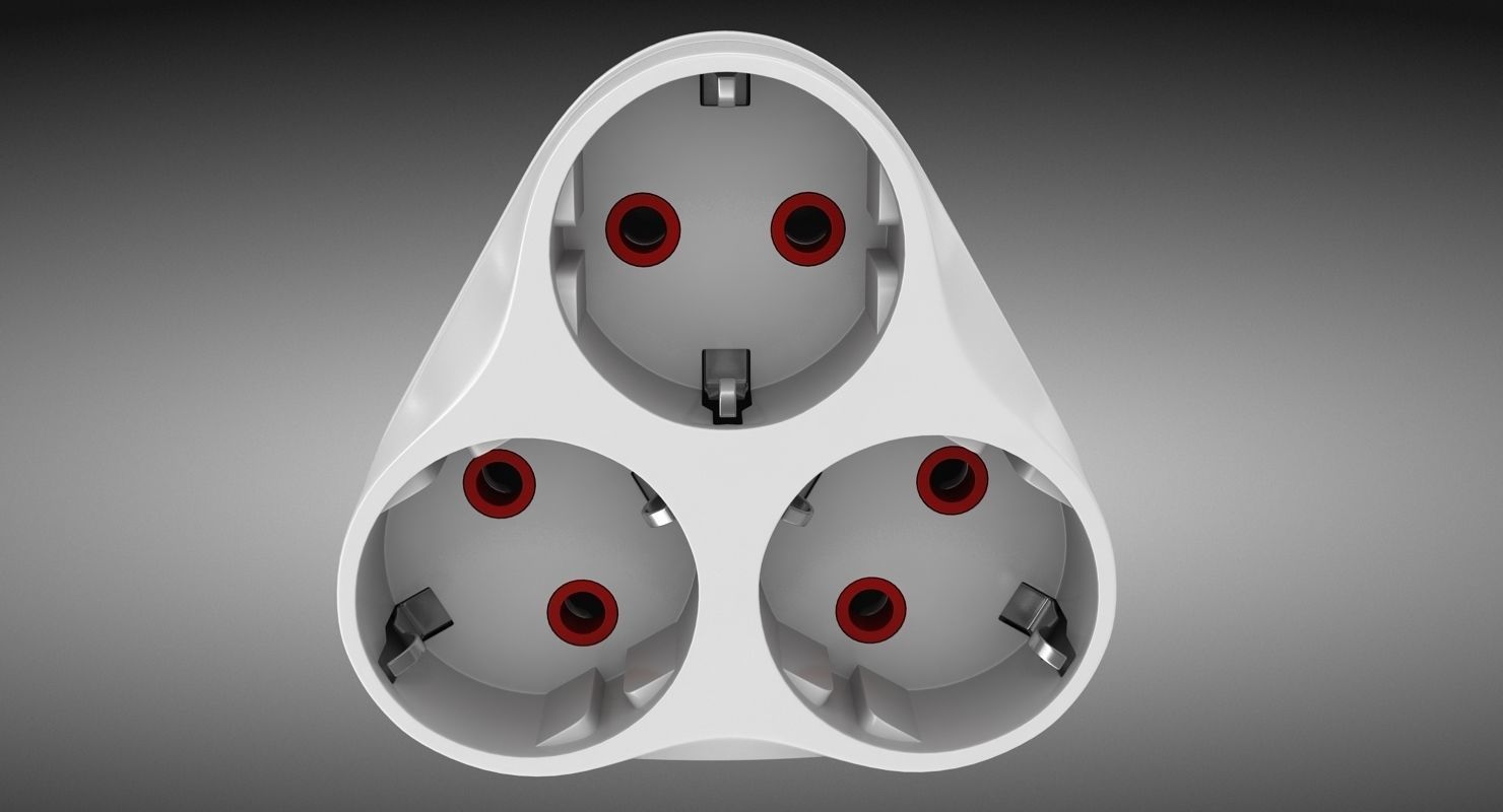Triple Socket Low-poly 3D model_2