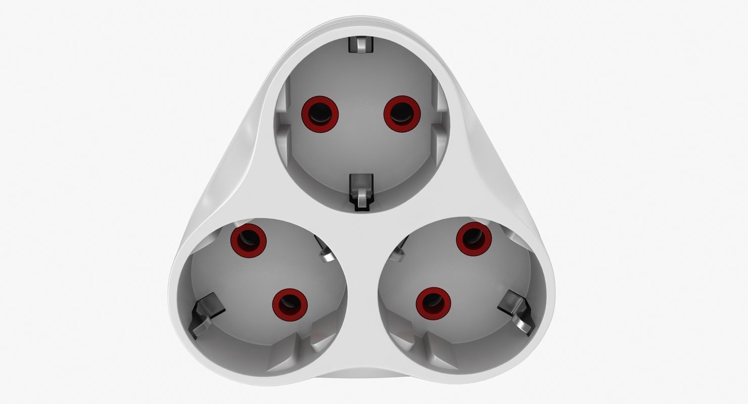 Triple Socket Low-poly 3D model_1