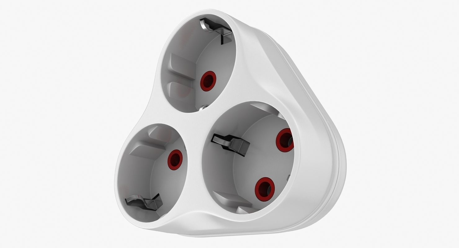 Triple Socket Low-poly 3D model_3