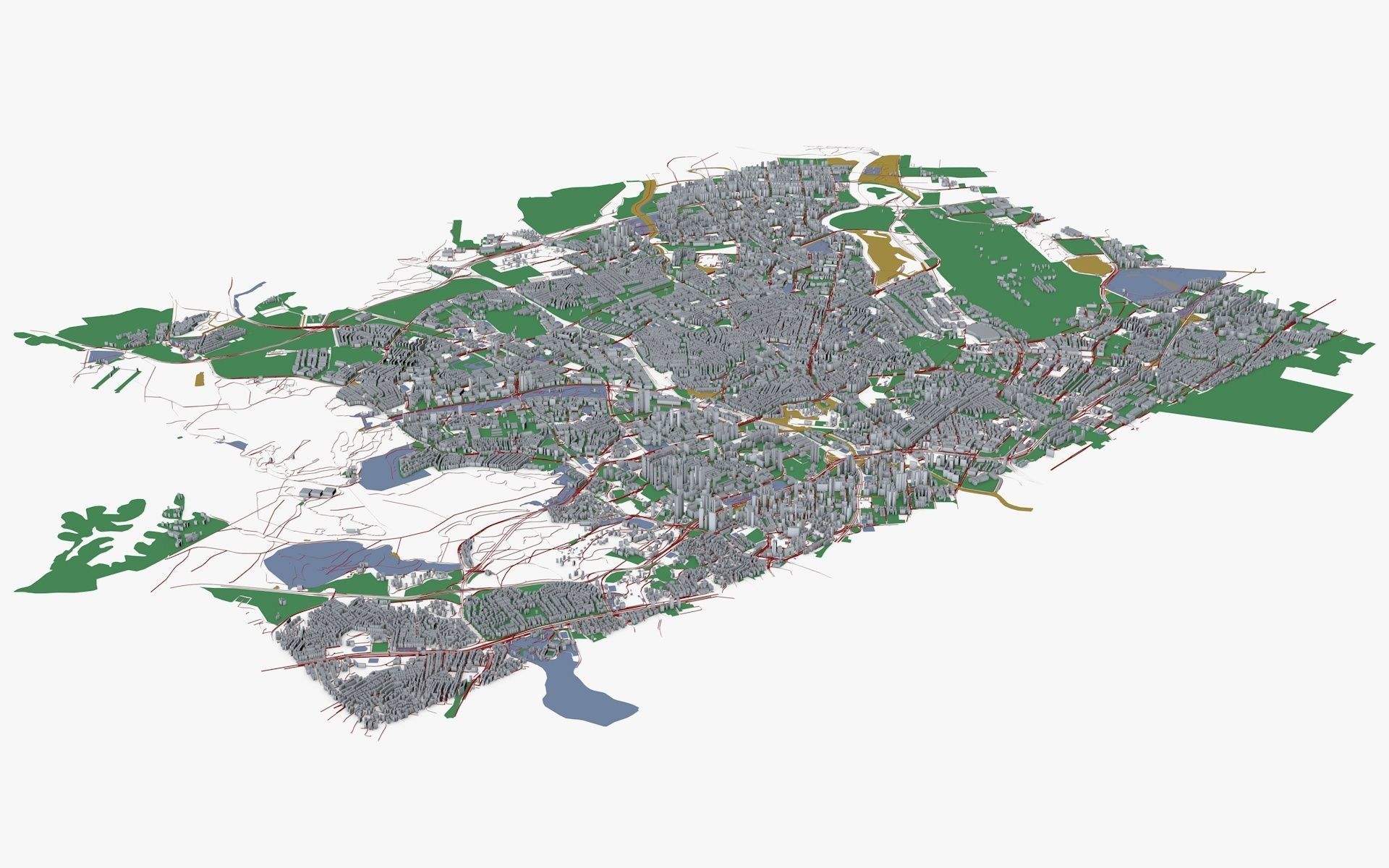 Singapore city with grass and trees Low-poly 3D model_6