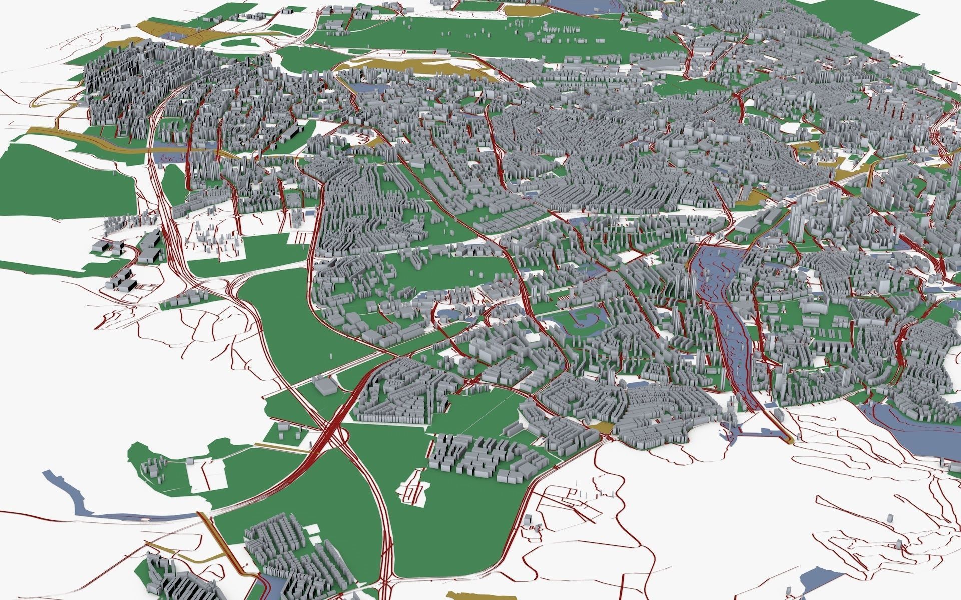Singapore city with grass and trees Low-poly 3D model_5