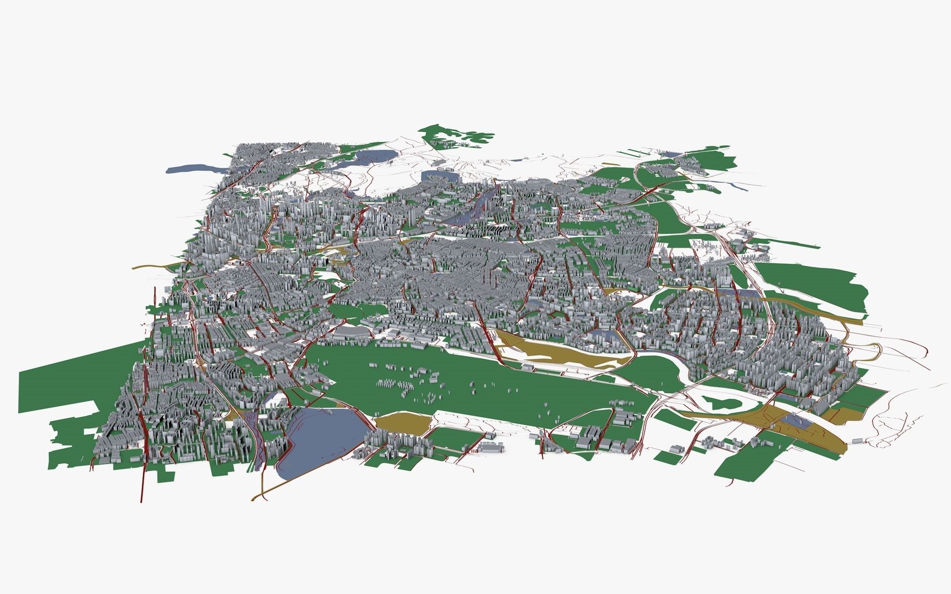 Singapore city with grass and trees Low-poly 3D model_2