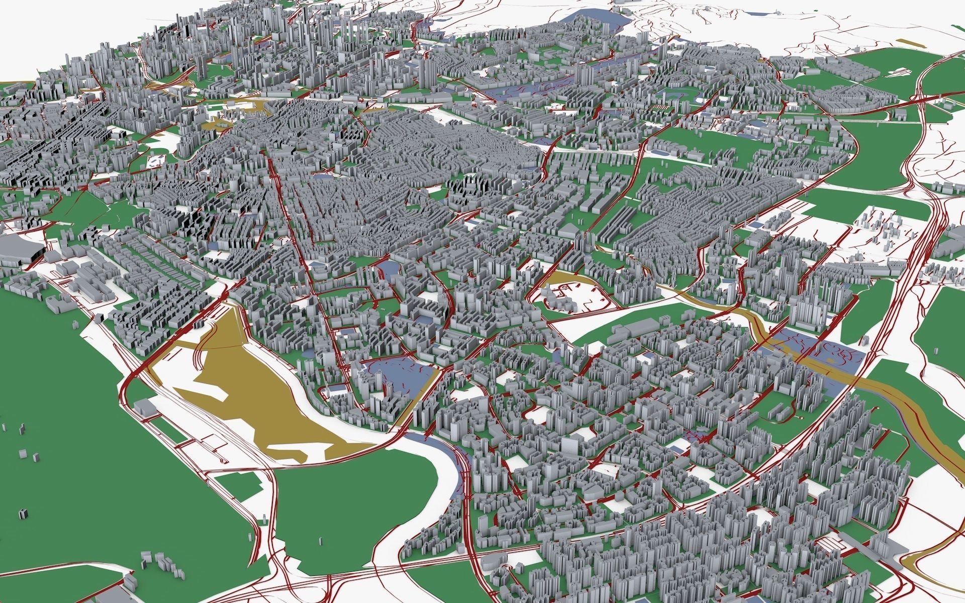 Singapore city with grass and trees Low-poly 3D model_3
