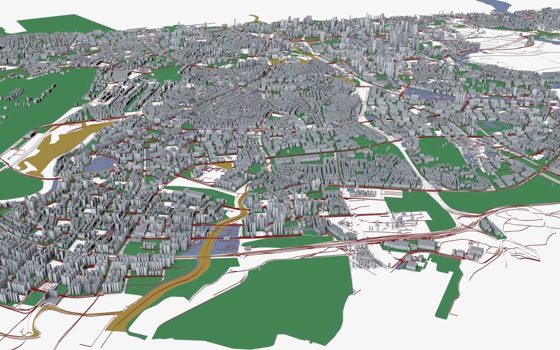 Singapore city with grass and trees Low-poly 3D model_4