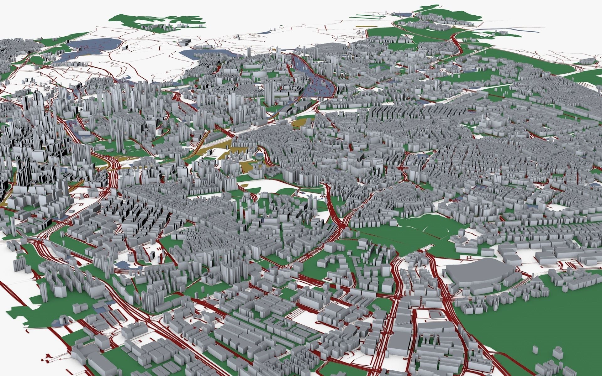 Singapore city with grass and trees Low-poly 3D model_1