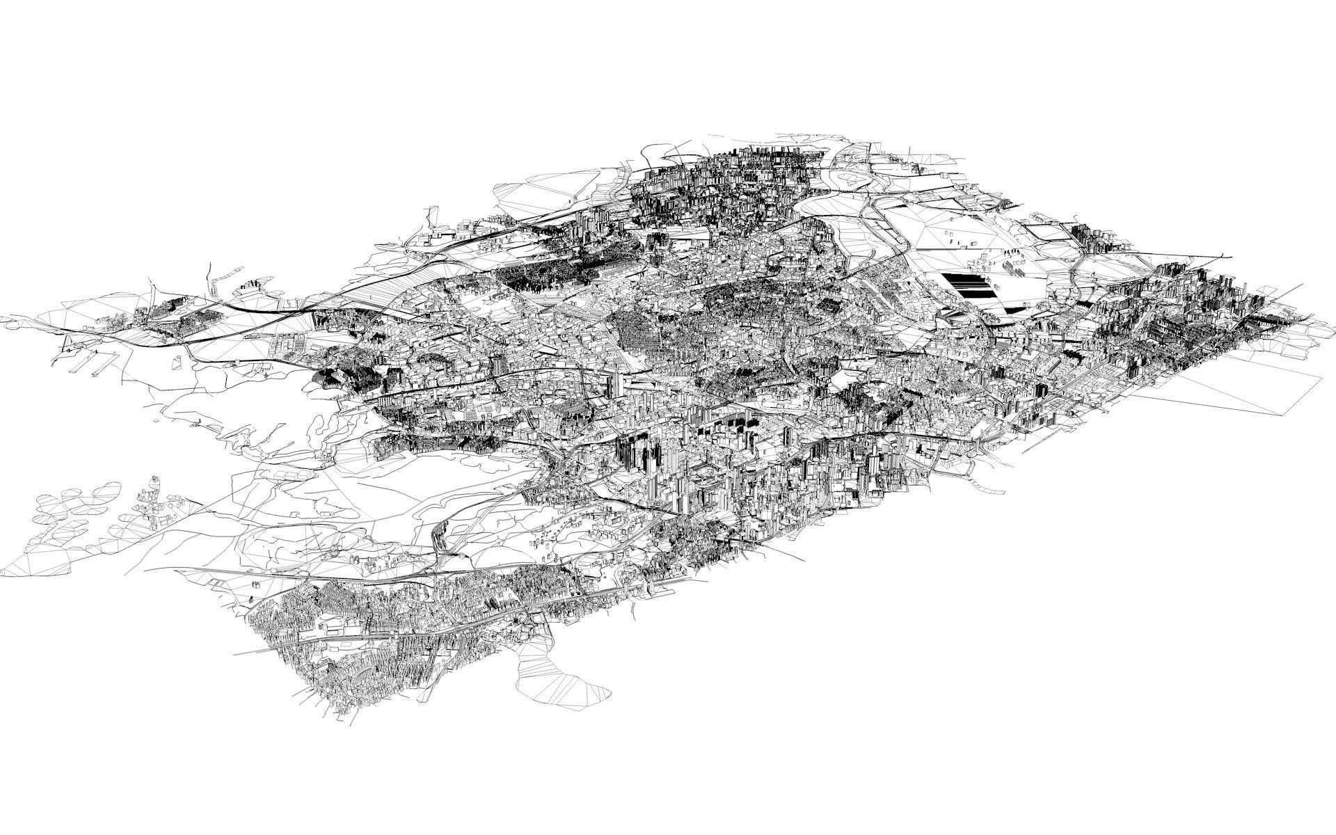 Singapore city with grass and trees Low-poly 3D model_8