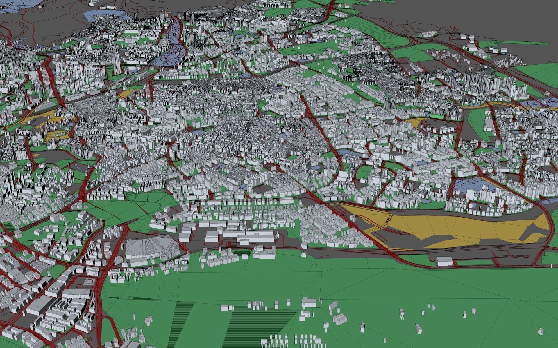 Singapore city with grass and trees Low-poly 3D model_9