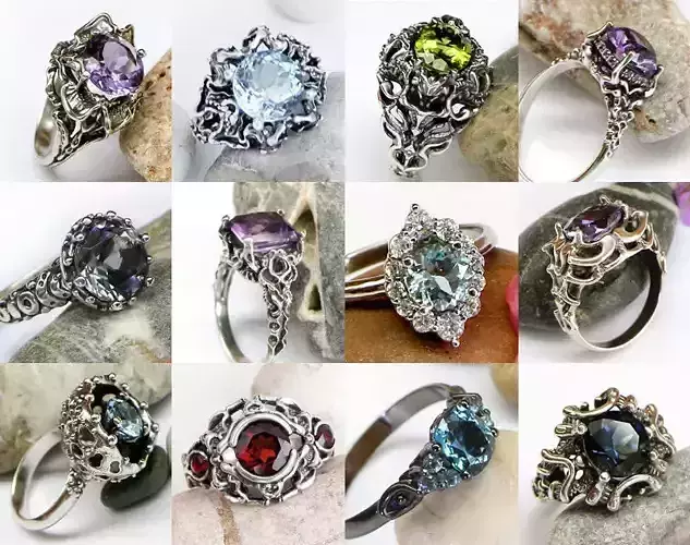 Sculpted ring 3D model set Fantasy jewelry bundle 3D print model