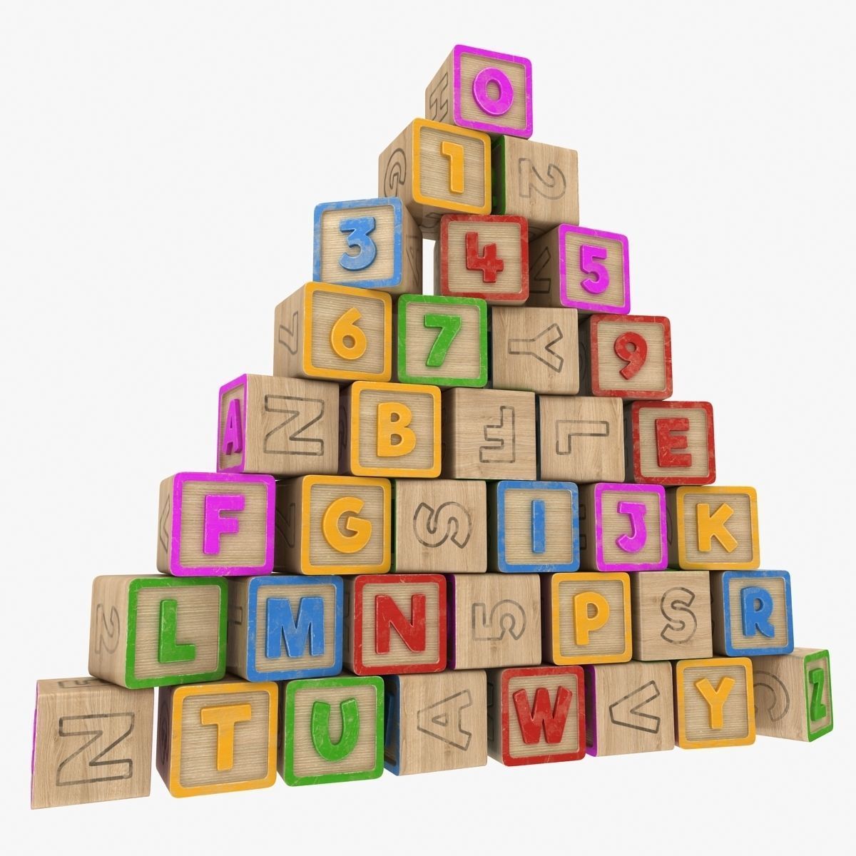 Alphabet Blocks Low-poly 3D model_1