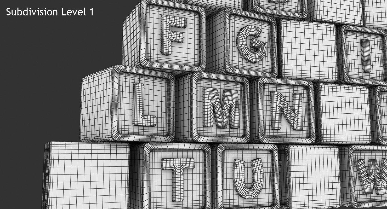 Alphabet Blocks Low-poly 3D model_14