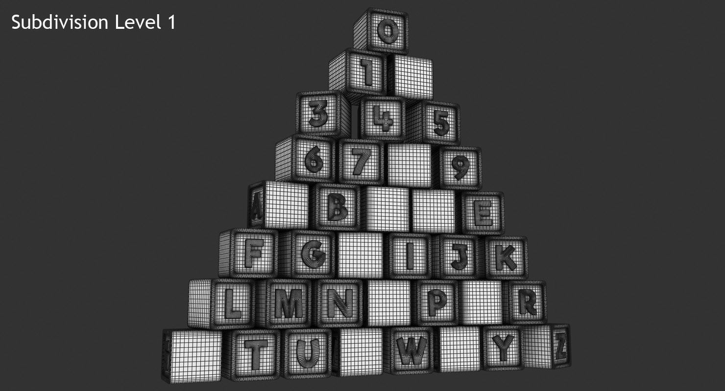 Alphabet Blocks Low-poly 3D model_10