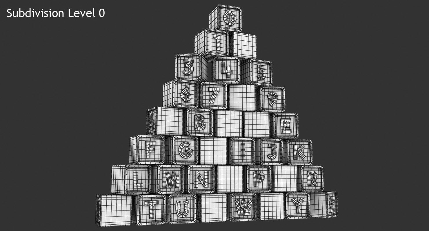 Alphabet Blocks Low-poly 3D model_9