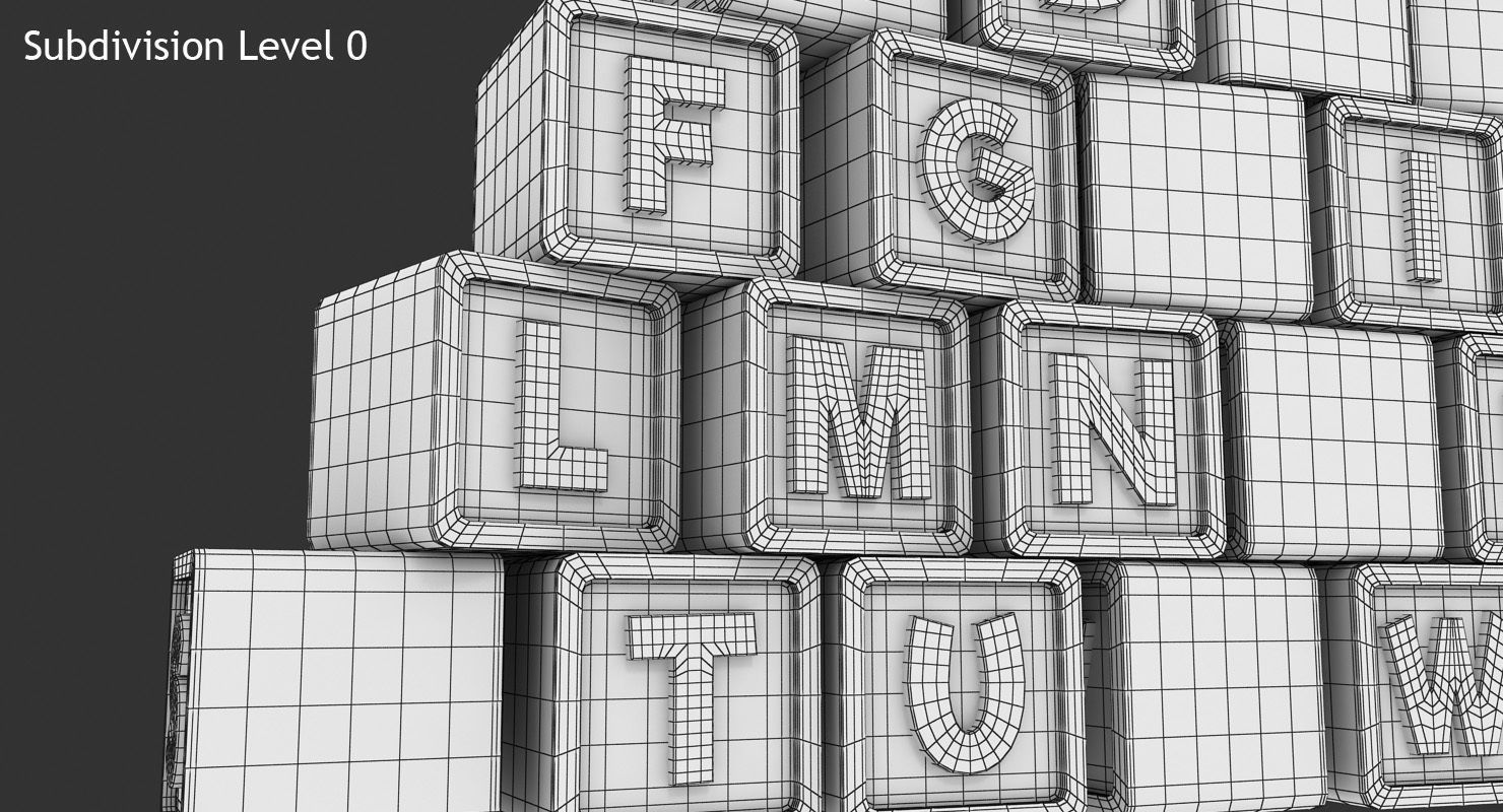 Alphabet Blocks Low-poly 3D model_13