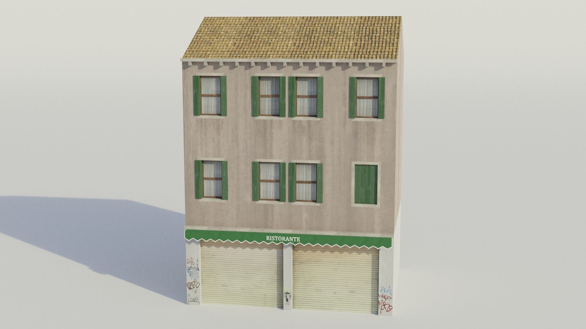 Apartment Building Restaurant - Low-poly PBR Low-poly 3D model_1