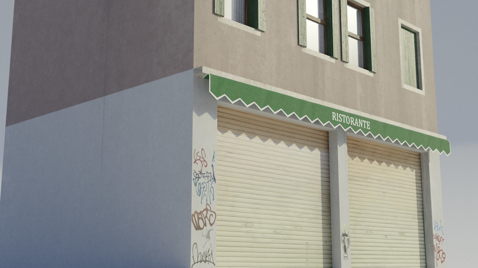 Apartment Building Restaurant - Low-poly PBR Low-poly 3D model_3