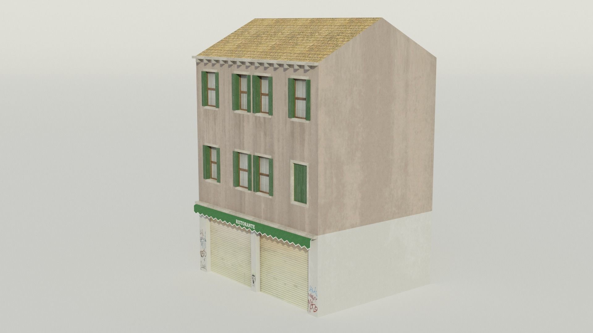 Apartment Building Restaurant - Low-poly PBR Low-poly 3D model_2