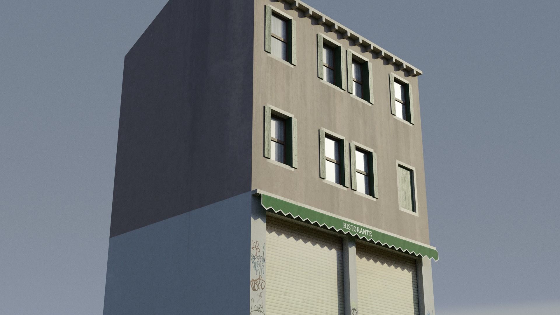 Apartment Building Restaurant - Low-poly PBR Low-poly 3D model_4