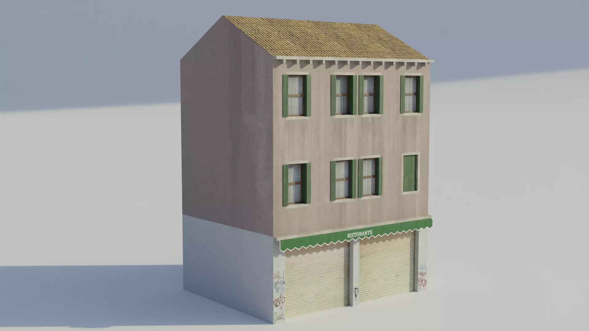 Apartment Building Restaurant - Low-poly PBR Low-poly 3D model_0