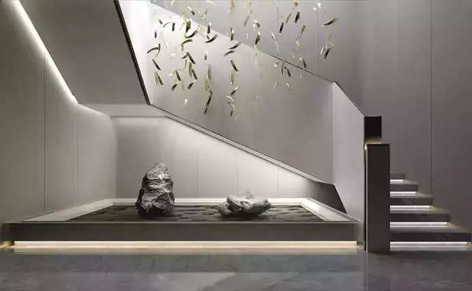 stairwell staircase in modern home 3D model