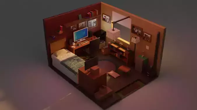 Room 3d with bed and desk
