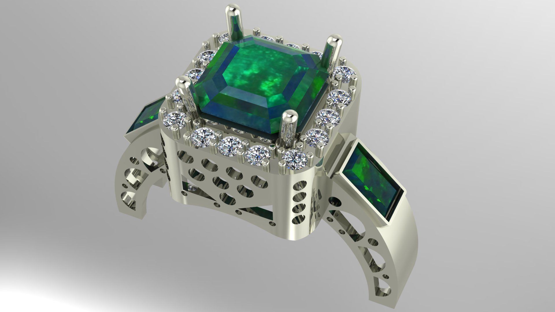 RIING emerald and diamond engagement ring 3D print model_1
